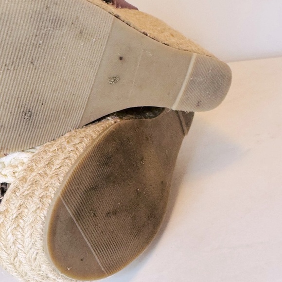 Cream and Brown Woven Wedge Sandals - Picture 10 of 11